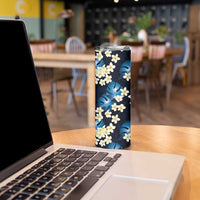 Blue Tropical Hawaii Skinny Tumbler Seamless Monstera Plumeria Hawaiian Pattern - Polynesian Pride