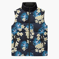 Blue Tropical Hawaii Sleeveless Puffer Jacket Seamless Monstera Plumeria Hawaiian Pattern - Polynesian Pride