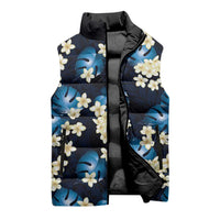 Blue Tropical Hawaii Sleeveless Puffer Jacket Seamless Monstera Plumeria Hawaiian Pattern - Polynesian Pride