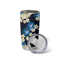 Blue Tropical Hawaii Tumbler Cup Seamless Monstera Plumeria Hawaiian Pattern - Polynesian Pride