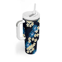 Blue Tropical Hawaii Tumbler With Handle Seamless Monstera Plumeria Hawaiian Pattern - Polynesian Pride