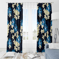Blue Tropical Hawaii Window Curtain Seamless Monstera Plumeria Hawaiian Pattern - Polynesian Pride