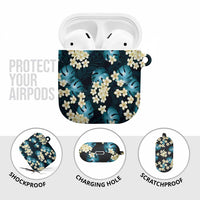 Dark Cyan Tropical Hawaii AirPods Case Seamless Monstera Plumeria Hawaiian Pattern - Polynesian Pride