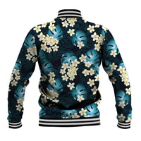 Dark Cyan Tropical Hawaii Baseball Jacket Seamless Monstera Plumeria Hawaiian Pattern - Polynesian Pride