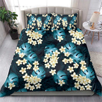 Dark Cyan Tropical Hawaii Bedding Set Seamless Monstera Plumeria Hawaiian Pattern - Polynesian Pride