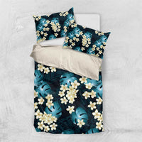Dark Cyan Tropical Hawaii Bedding Set Seamless Monstera Plumeria Hawaiian Pattern - Polynesian Pride