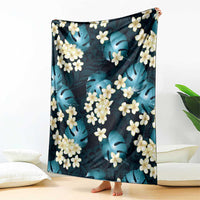 Dark Cyan Tropical Hawaii Blanket Seamless Monstera Plumeria Hawaiian Pattern - Polynesian Pride