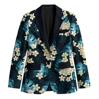 Dark Cyan Tropical Hawaii Blazer Seamless Monstera Plumeria Hawaiian Pattern - Polynesian Pride