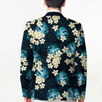 Dark Cyan Tropical Hawaii Blazer Seamless Monstera Plumeria Hawaiian Pattern - Polynesian Pride