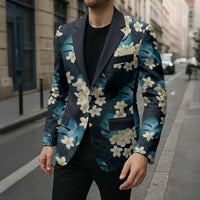 Dark Cyan Tropical Hawaii Blazer Seamless Monstera Plumeria Hawaiian Pattern - Polynesian Pride