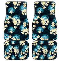 Dark Cyan Tropical Hawaii Car Mats Seamless Monstera Plumeria Hawaiian Pattern - Polynesian Pride