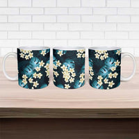 Dark Cyan Tropical Hawaii Ceramic Mug Seamless Monstera Plumeria Hawaiian Pattern - Polynesian Pride