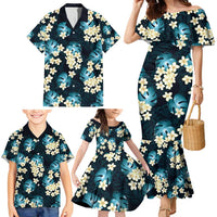 Dark Cyan Tropical Hawaii Family Matching Mermaid Dress and Hawaiian Shirt Seamless Monstera Plumeria Hawaiian Pattern LT14 - Polynesian Pride