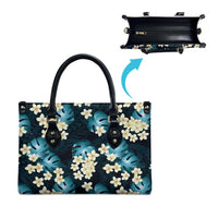 Dark Cyan Tropical Hawaii Leather Bag Seamless Monstera Plumeria Hawaiian Pattern - Polynesian Pride