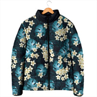 Dark Cyan Tropical Hawaii Padded Jacket Seamless Monstera Plumeria Hawaiian Pattern - Polynesian Pride