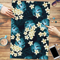 Dark Cyan Tropical Hawaii Puzzle Seamless Monstera Plumeria Hawaiian Pattern - Polynesian Pride
