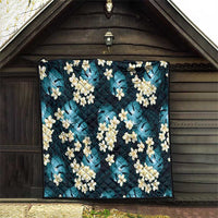 Dark Cyan Tropical Hawaii Quilt Seamless Monstera Plumeria Hawaiian Pattern - Polynesian Pride