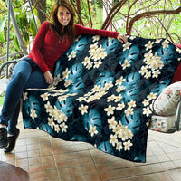 Dark Cyan Tropical Hawaii Quilt Seamless Monstera Plumeria Hawaiian Pattern - Polynesian Pride