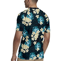 Dark Cyan Tropical Hawaii Rugby Jersey Seamless Monstera Plumeria Hawaiian Pattern - Polynesian Pride