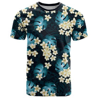 Dark Cyan Tropical Hawaii T Shirt Seamless Monstera Plumeria Hawaiian Pattern - Polynesian Pride