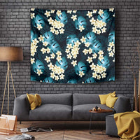 Dark Cyan Tropical Hawaii Tapestry Seamless Monstera Plumeria Hawaiian Pattern - Polynesian Pride