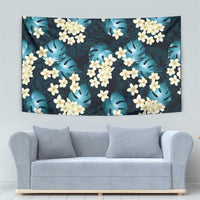 Dark Cyan Tropical Hawaii Tapestry Seamless Monstera Plumeria Hawaiian Pattern - Polynesian Pride