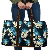Dark Cyan Tropical Hawaii Travel Bag Seamless Monstera Plumeria Hawaiian Pattern - Polynesian Pride