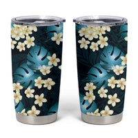 Dark Cyan Tropical Hawaii Tumbler Cup Seamless Monstera Plumeria Hawaiian Pattern - Polynesian Pride