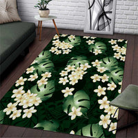 Green Tropical Hawaii Area Rug Seamless Monstera Plumeria Hawaiian Pattern - Polynesian Pride