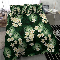 Green Tropical Hawaii Bedding Set Seamless Monstera Plumeria Hawaiian Pattern - Polynesian Pride