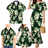 Green Tropical Hawaii Family Matching Mermaid Dress and Hawaiian Shirt - Seamless Monstera Plumeria Hawaiian Pattern LT14 - Polynesian Pride