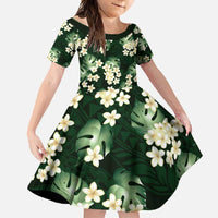 Green Tropical Hawaii Family Matching Off Shoulder Maxi Dress and Hawaiian Shirt Seamless Monstera Plumeria Hawaiian Pattern - Polynesian Pride