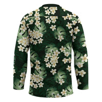 Green Tropical Hawaii Hockey Jersey Seamless Monstera Plumeria Hawaiian Pattern - Polynesian Pride