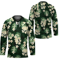 Green Tropical Hawaii Hockey Jersey Seamless Monstera Plumeria Hawaiian Pattern - Polynesian Pride