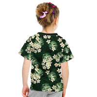 Green Tropical Hawaii Kid T Shirt Seamless Monstera Plumeria Hawaiian Pattern - Polynesian Pride