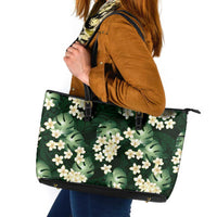 Green Tropical Hawaii Leather Tote Bag Seamless Monstera Plumeria Hawaiian Pattern LT14 Green - Polynesian Pride