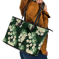 Green Tropical Hawaii Leather Tote Bag Seamless Monstera Plumeria Hawaiian Pattern LT14 - Polynesian Pride