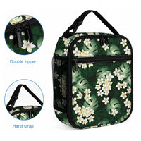 Green Tropical Hawaii Lunch Bag Seamless Monstera Plumeria Hawaiian Pattern