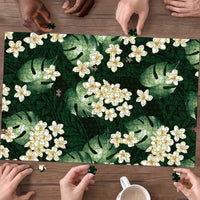 Green Tropical Hawaii Puzzle Seamless Monstera Plumeria Hawaiian Pattern - Polynesian Pride
