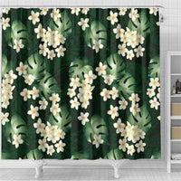 Green Tropical Hawaii Shower Curtain Seamless Monstera Plumeria Hawaiian Pattern - Polynesian Pride