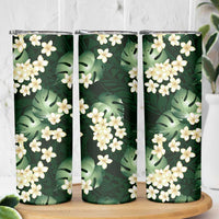 Green Tropical Hawaii Skinny Tumbler Seamless Monstera Plumeria Hawaiian Pattern - Polynesian Pride