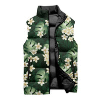 Green Tropical Hawaii Sleeveless Puffer Jacket Seamless Monstera Plumeria Hawaiian Pattern - Polynesian Pride