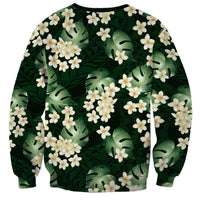 Green Tropical Hawaii Sweatshirt Seamless Monstera Plumeria Hawaiian Pattern - Polynesian Pride