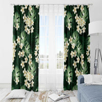 Green Tropical Hawaii Window Curtain Seamless Monstera Plumeria Hawaiian Pattern - Polynesian Pride