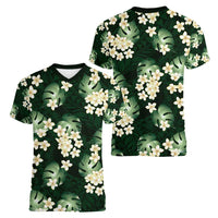 Green Tropical Hawaii Women V-Neck T-Shirt Seamless Monstera Plumeria Hawaiian Pattern - Polynesian Pride