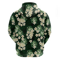 Green Tropical Hawaii Zip Hoodie Seamless Monstera Plumeria Hawaiian Pattern - Polynesian Pride