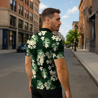 Green Tropical Hawaii Zipper Polo Shirt Seamless Monstera Plumeria Hawaiian Pattern - Polynesian Pride