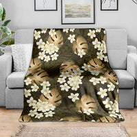 Gold Tropical Hawaii Blanket Seamless Monstera Plumeria Hawaiian Pattern - Polynesian Pride
