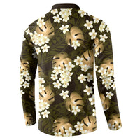 Gold Tropical Hawaii Button Sweatshirt Seamless Monstera Plumeria Hawaiian Pattern - Polynesian Pride
