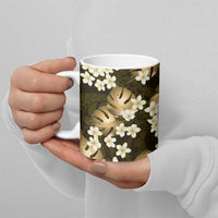 Gold Tropical Hawaii Ceramic Mug Seamless Monstera Plumeria Hawaiian Pattern - Polynesian Pride